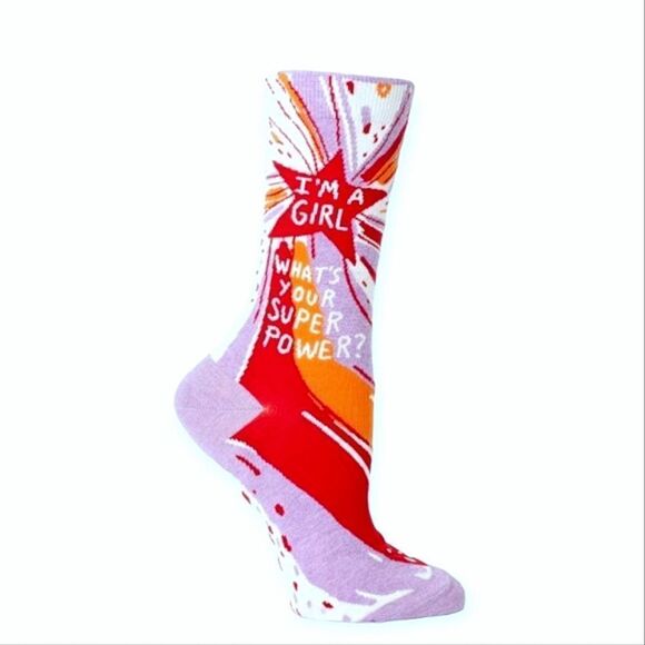Blue Q Accessories - NWT Blue Q Women's Crew Socks  I'm a girl, what's your superpower"